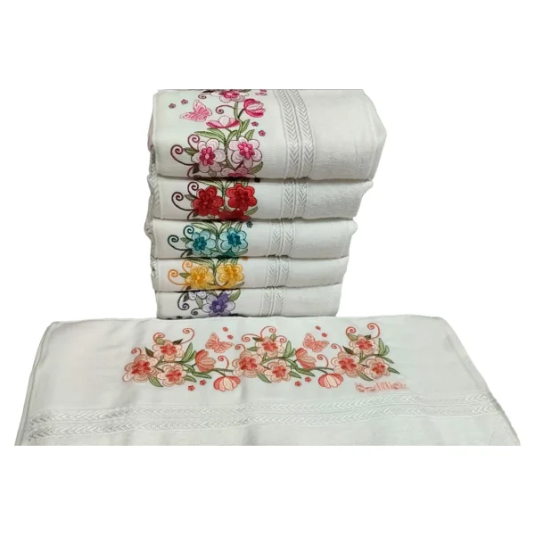 Özdilek 6 Adet Açelya Nakışlı Havlu Model 22-11 - Beyaz - 50 X 90 Cm - Görsel 2