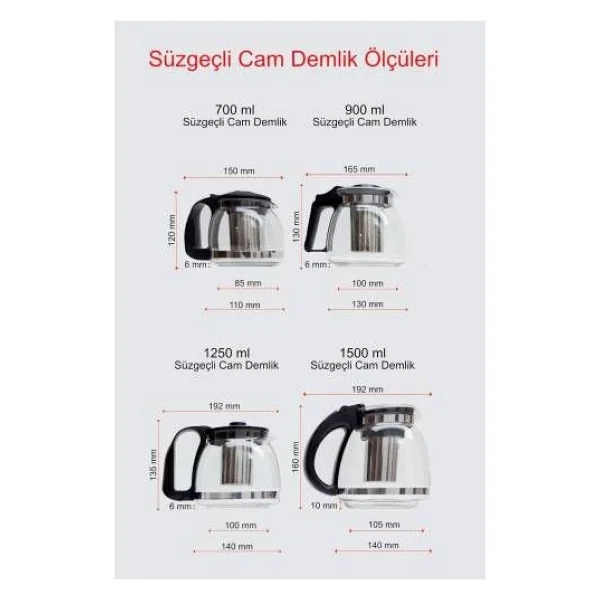 Güntem Paçi 1250 Ml Renkli Süzgeçli Cam Demlik 400789 - Görsel 2