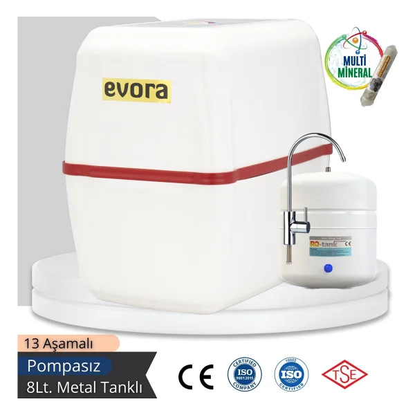 Evora 13 Aşamalı 8 Lt Beyaz Kapalı Oval Kasa Pompasız Su Arıtma Cihazı - Görsel 9