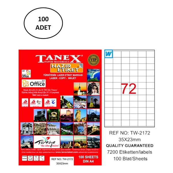 Tanex Tw-2172 35x23 mm 72'li 100 Sayfa A4 Lazer Etiket - Görsel 4