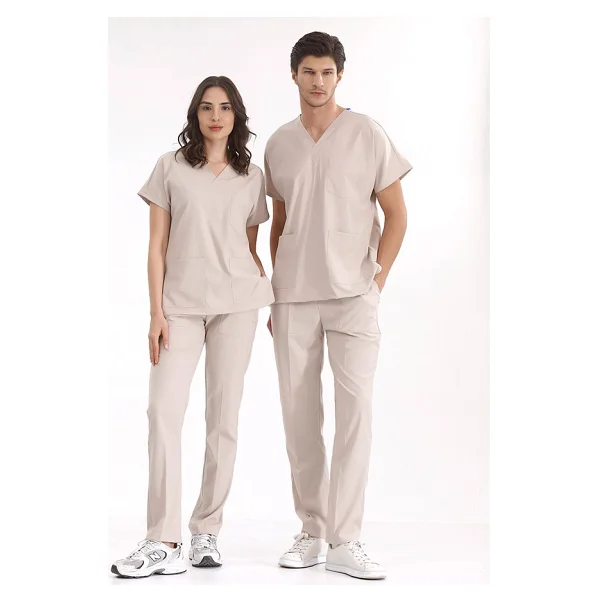 Çizgi Medikal Krem Likralı Üniforma Takımlar Yüksek Kaliteli Likralı Scrubs - XS - Görsel 5