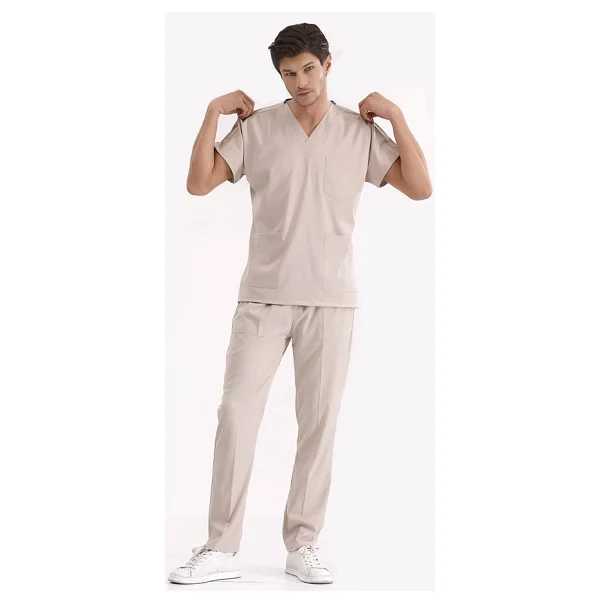 Çizgi Medikal Krem Likralı Üniforma Takımlar Yüksek Kaliteli Likralı Scrubs - XS - Görsel 4
