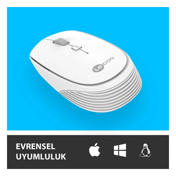 Lenovo Lecoo Ws202 Beyaz Ergonomik Optik Kablosuz Mouse - Görsel 2