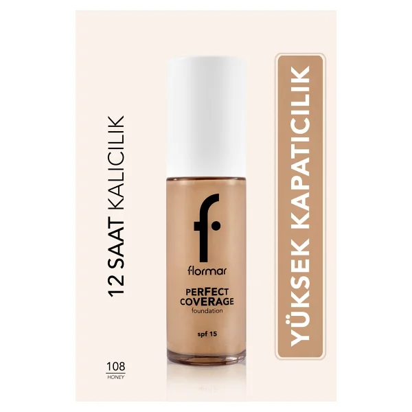 Flormar Perfect Coverage Yarı Parlak Bitişli Spf 15 108 Honey 30 Ml Likit Fondöten - Görsel 6
