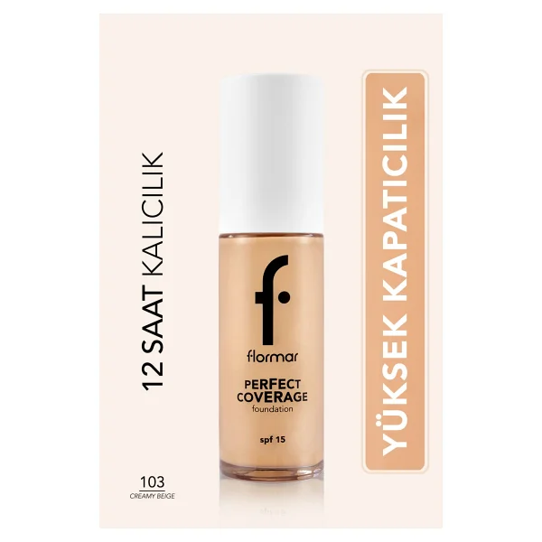 Flormar Perfect Coverage Yarı Parlak Bitişli Spf 15 103 Creamy Beige 30 Ml Likit Fondöten - Görsel 2