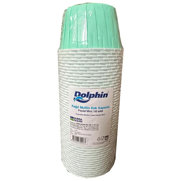 Dolphin Muffin Kağıt Karton Pastel Yeşil Cupcake Kek Kalıbı Kapsülü Kabı - 50 Adetlik 10 Paket - Görsel 2