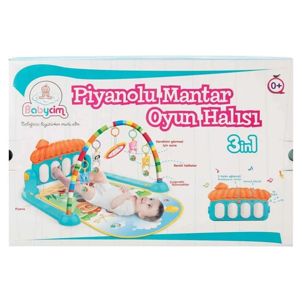Babycim Piyanolu Mantar Desenli Bebek Oyun Halısı - Hayvan Figürlü - Yeşil - 50 X 70 Cm - Görsel 5