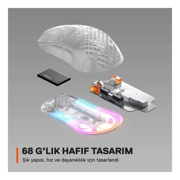 Steelseries Aerox 3 RGB Ghost Edition Şarjlı Optik Kablosuz Oyuncu Mouse - Görsel 5