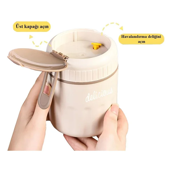 304 Çelik Bej 500 Ml Yemek Mama Saklama Kabı Cin565 - Görsel 7