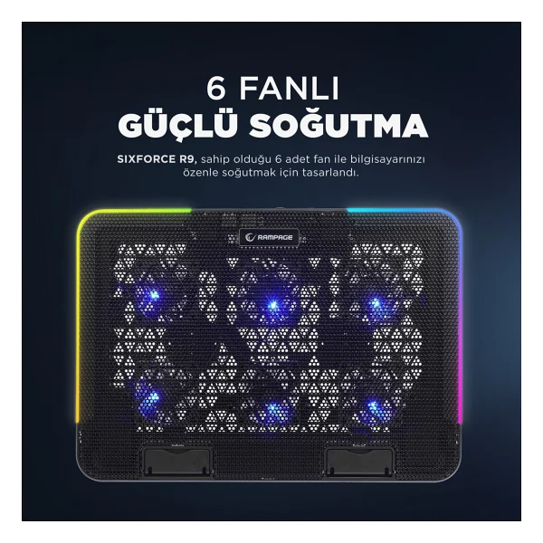 Rampage Sixpower R9 RGB 6 Fanlı Laptop Soğutucu - Görsel 3