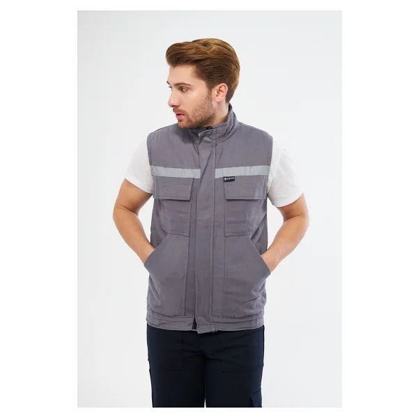 Orange Safety Lacivert Yelek 7/7 Gabardin %100 Pamuk Kapitoneli Reflektörlü - Görsel 6