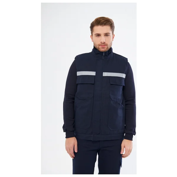 Orange Safety Lacivert Yelek 7/7 Gabardin %100 Pamuk Kapitoneli Reflektörlü - Görsel 3