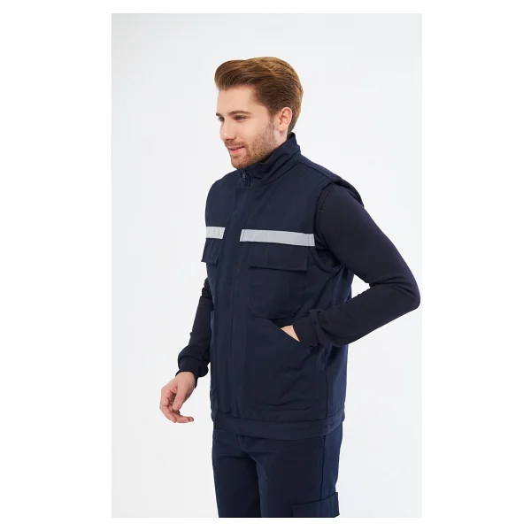 Orange Safety Lacivert Yelek 7/7 Gabardin %100 Pamuk Kapitoneli Reflektörlü - Görsel 4