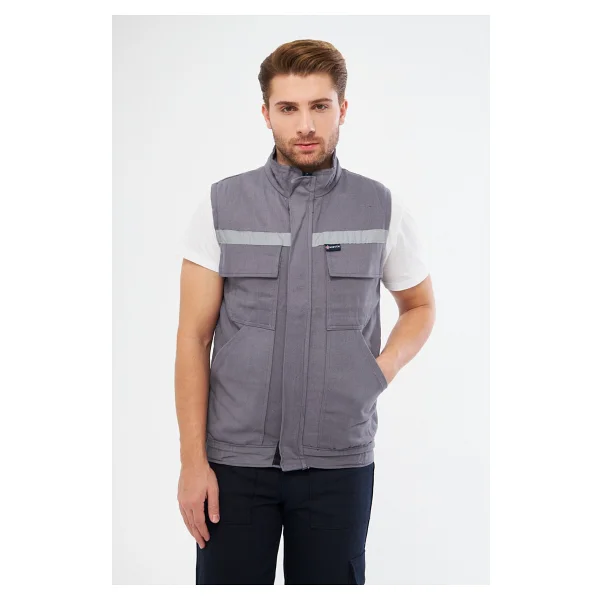 Orange Safety Gri Yelek 7/7 Gabardin %100 Pamuk Kapitoneli Reflektörlü - Görsel 3