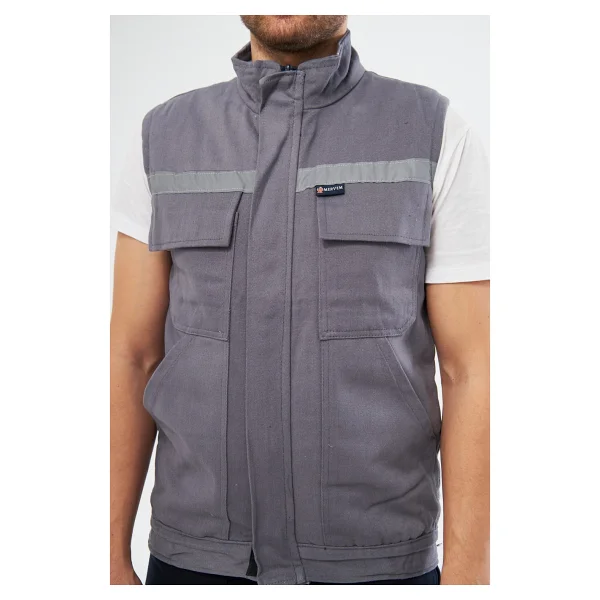 Orange Safety Gri Yelek 7/7 Gabardin %100 Pamuk Kapitoneli Reflektörlü - Görsel 4