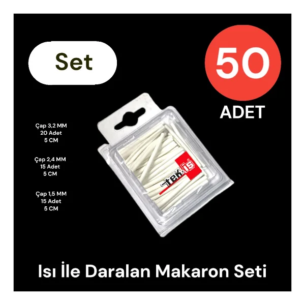 Tek-İş Isı İle Daralan Makaron Seti 50 Adet Beyaz 3.2 20 + 2.4 15 + 1.5 15 Adet - Görsel 2