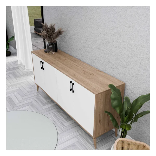 Mezza 1676 Hera 180 Cm (Ahşap Ayaklı) Modern Konsol Sepet-Beyaz - Görsel 4