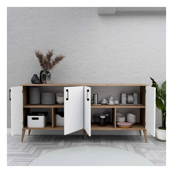 Mezza 1676 Hera 180 Cm (Ahşap Ayaklı) Modern Konsol Sepet-Beyaz - Görsel 5