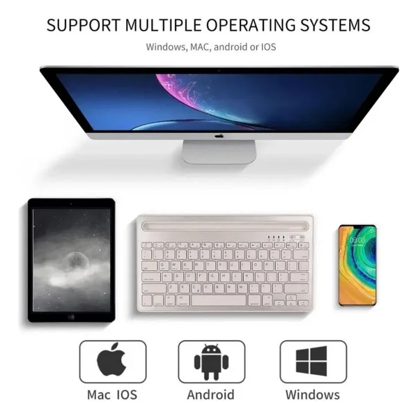 Alfa Mec Tüm Cihazlara Uyumlu Şarj Edilebilir Bluetooth 3.0 Kablosuz Klavye Dahili Yuvası Standı iPad Telefon Tablet Windows Android Mac Ios - Siyah - Görsel 3