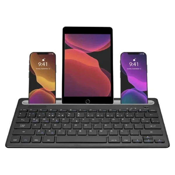 Alfa Mec Tüm Cihazlara Uyumlu Şarj Edilebilir Bluetooth 3.0 Kablosuz Klavye Dahili Yuvası Standı iPad Telefon Tablet Windows Android Mac Ios - Siyah - Görsel 4