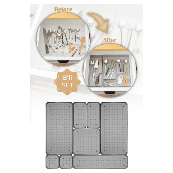 Vienev 8li Şeffaf Çekmece İçi Düzenleyici Organizer 2x( B.K. Dkdrtgn K.Kare) 1x(D.dkdrtgn B.Kare) - Görsel 5