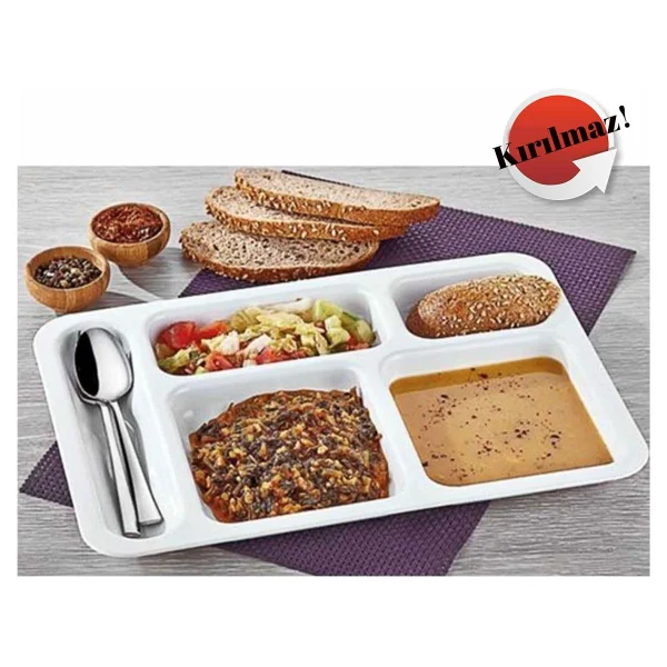 Avangart Mutfak Kırılmaz Tabldot Tabak, Self Servis, Yemekhane, Okul Tabağı, 5 Bölmeli Tabak, Tabilot, Tabildot, Lokanta - Görsel 2