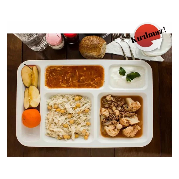 Avangart Mutfak Kırılmaz Tabldot Tabak, Self Servis, Yemekhane, Okul Tabağı, 5 Bölmeli Tabak, Tabilot, Tabildot, Lokanta - Görsel 3