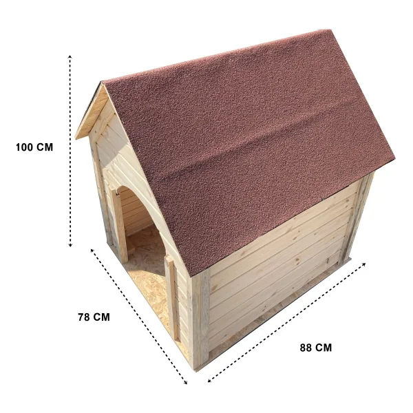 Reyo Pet Suya Soğuğa Dayanıklı Lüks Büyük Boy Ahşap Köpek Kulubesi Sokak Köpek Evi Kırmızı Çatılı 100x100x78 Cm - Görsel 4