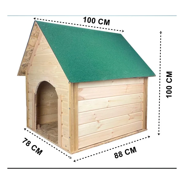 Reyo Pet Suya Soğuğa Dayanıklı Lüks Büyük Boy Ahşap Köpek Kulubesi Sokak Köpek Evi Yeşil Çatılı 100x100x78 Cm - Görsel 3