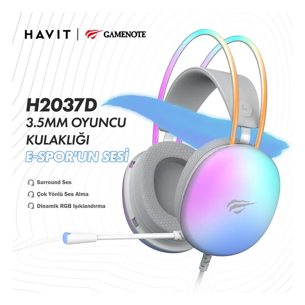 Havit Gamenote H2037d RGB Kablolu Kulak Üstü Oyuncu Kulaklığı - Görsel 3