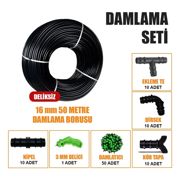 Sera Trend 50 Metre Damla Sulama Sistemi Damlama Borusu Ve Ek Parçaları Bahçe Ağaç Fidan Sebze Sulama Ekipmanları Damlama Hortumu - 16mm - Görsel 6