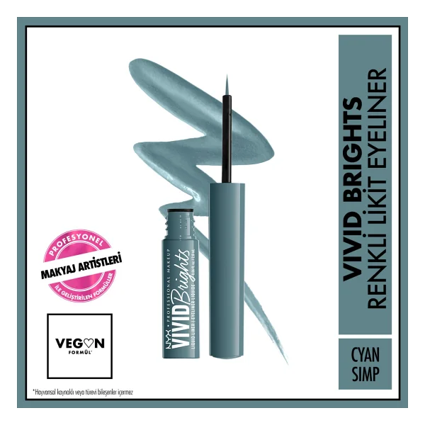 Nyx Professional Makeup Vivid Brights Matte 01 Cyan Simp Likit Eyeliner - Görsel 10