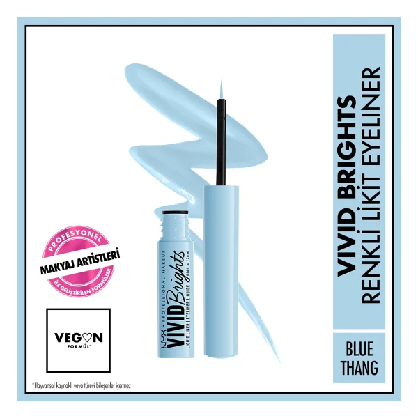 NYX Professional Makeup Vivid Brights Likit Eyeliner Kolay Uygulama Mavi Renk 7 ml