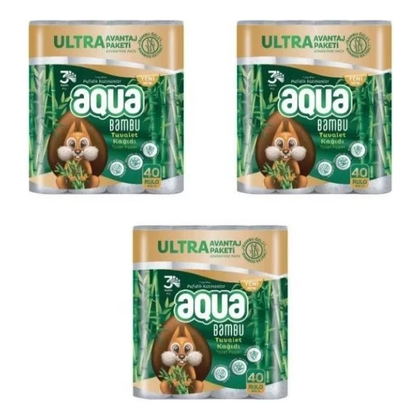 Aqua - Tuvalet Kağıdı 3katlı Bambu 40lı - 3 Paket - Görsel 2