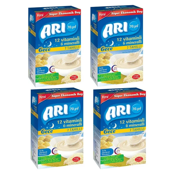 Arı Mama 12 Vitaminli 6 Mineralli 7 Tahıllı Gece Sütlü Pirinç Unu 500 Gr 4 Adet - Görsel 2