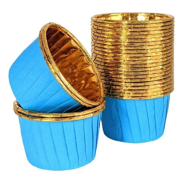 Dolphin Muffin Kağıt Karton Altın Mavi Cupcake Kek Kalıbı Kapsülü Kabı - 25 Adetlik 10 Paket - Görsel 2