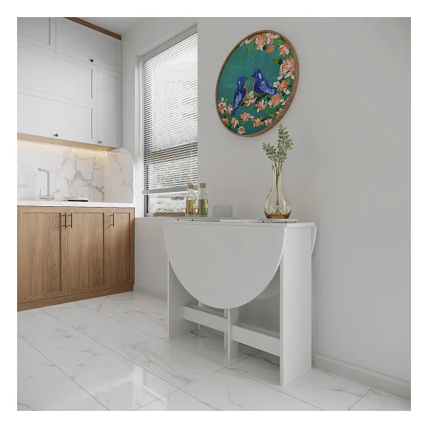 Ankara Orman Ürünleri Pratik Katlanır - Açılır Kapanır Yuvarlak Mutfak Yemek Çalışma Masası - 6 Kişilik - %100 Mdf - Beyaz - Görsel 6