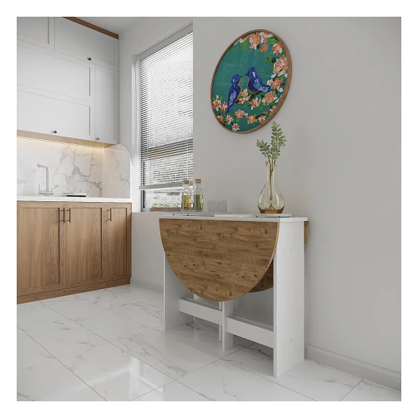 Ankara Orman Ürünleri Pratik Katlanır - Açılır Kapanır Yuvarlak Mutfak Yemek Çalışma Masası - 6 Kişilik - %100 Mdf - Beyaz - Görsel 7