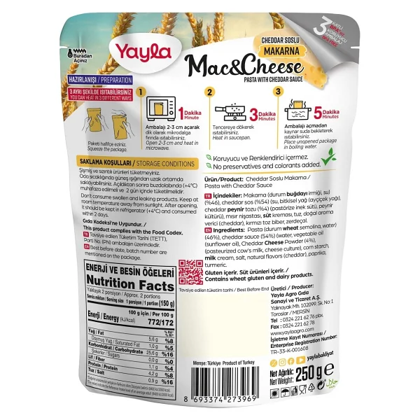 Yayla Hazır Mac&Cheese Cheddar Soslu Makarna 250 Gr - Görsel 2