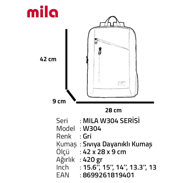 Classone Mila W304 Gri 15.6" Laptop Sırt Çantası - Görsel 8