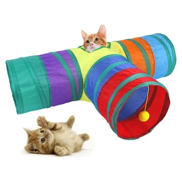 Duffa Katlanabilir Kedi Tüneli Kedi Oyun Tüneli Gökkuşağı Renk - Kıvrımlı Tünel - Görsel 5