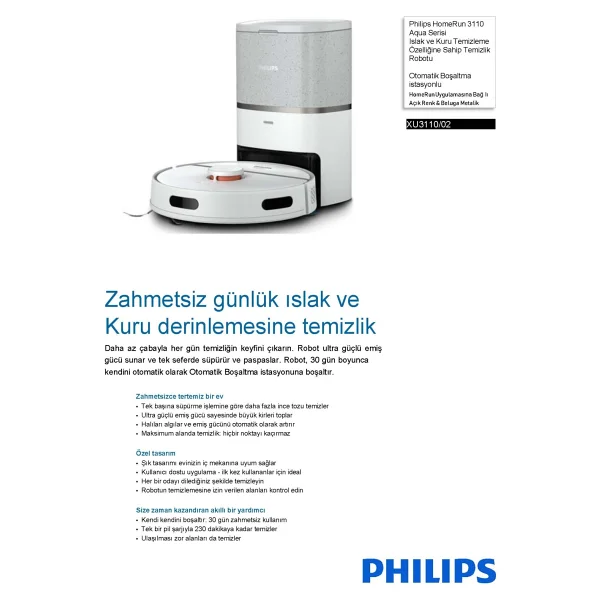 Philips Homerun 3000 Serisi Xu3110/02 Çöp İstasyonlu Beyaz Akıllı Robot Süpürge - Görsel 9
