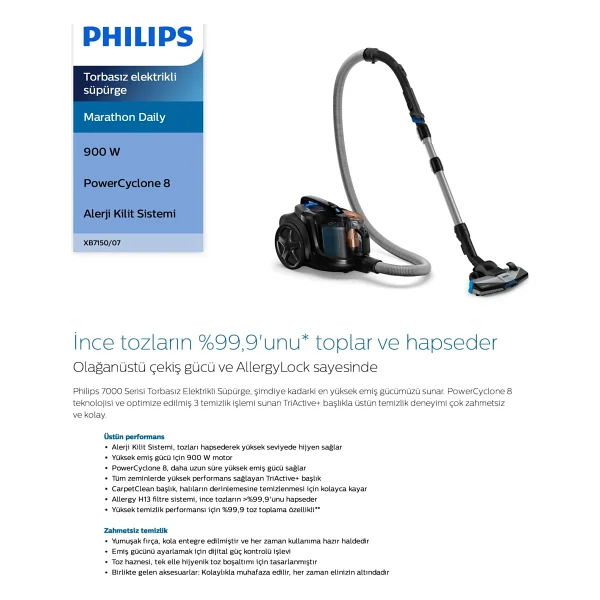 Philips Marathon Ultimate Xb7150/07 900 W Toz Torbasız Süpürge - Görsel 9