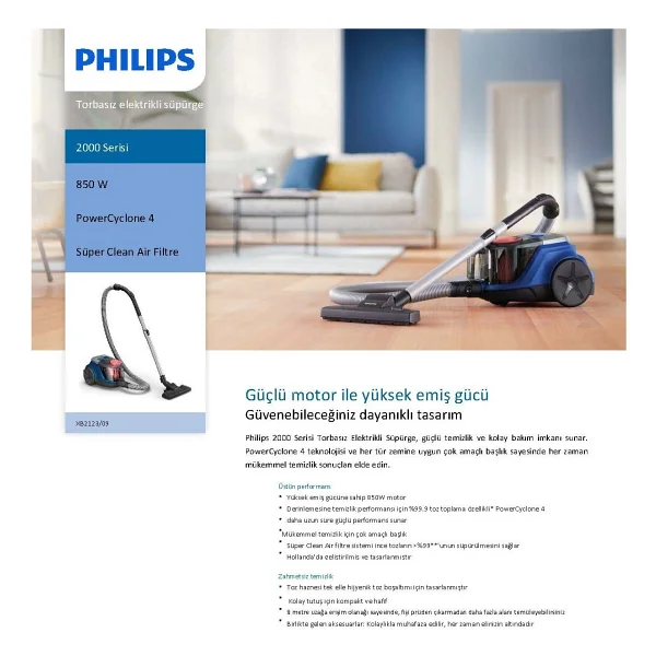 Philips Xb2123/09 2000 Serisi 850 W Toz Torbasız Süpürge - Görsel 7