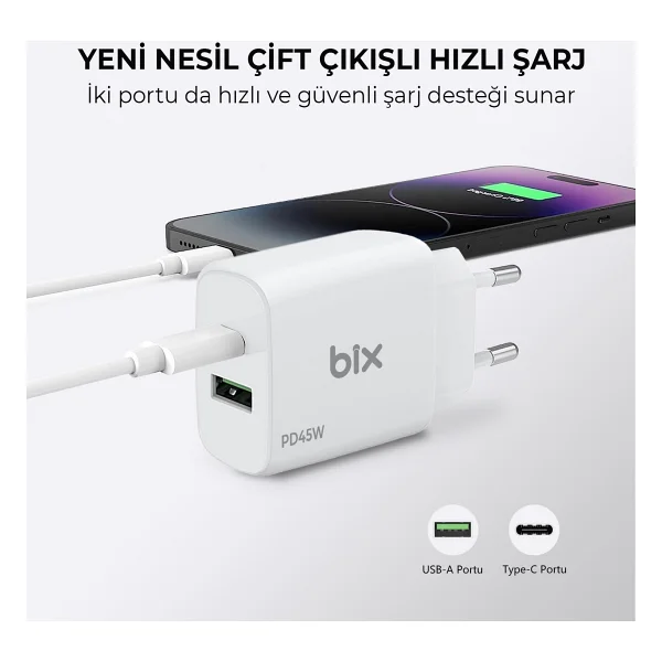 Bix Bx2p45g 45 W Hızlı Şarj Adaptörü - Görsel 4