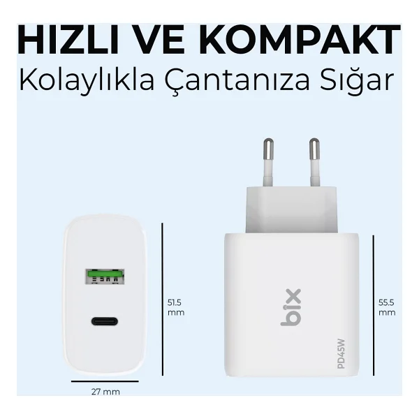 Bix Bx2p45g 45 W Hızlı Şarj Adaptörü - Görsel 5