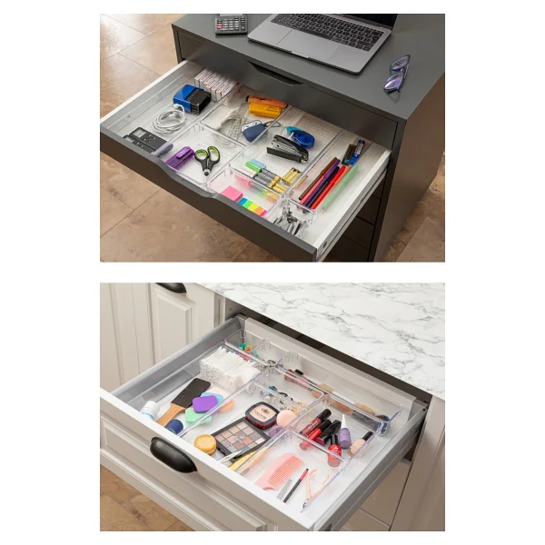 Vienev 8li Şeffaf Çekmece İçi Düzenleyici Organizer 2x( B.K. Dkdrtgn K.Kare) 1x(D.dkdrtgn B.Kare) - Görsel 6