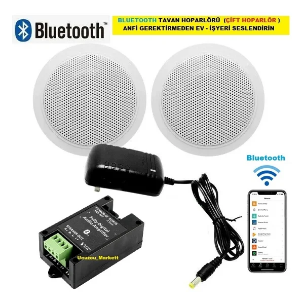 Uygun Market Bluetooth Özellikli Tavan Hoparlörü (Çift Hoparlör) Anfi Kullanmadan Ev-Işyerini Seslendirin - Görsel 3