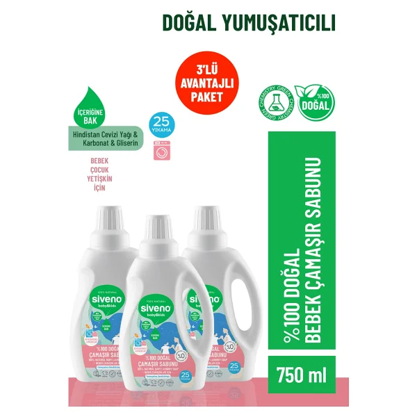 Siveno Baby Doğal Çamaşır Sabunu 750 Ml 3 Adet - Görsel 9