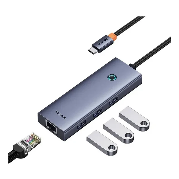 Baseus Ultrajoy Serisi 4in1 Hubtype-C USB-C, Usb3.0 X3 , + Rj45 Hub - Gri - Görsel 3